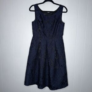 Talbots Women’s Floral Jacquard A Line Dress Navy Blue Sleeveless Size 4
